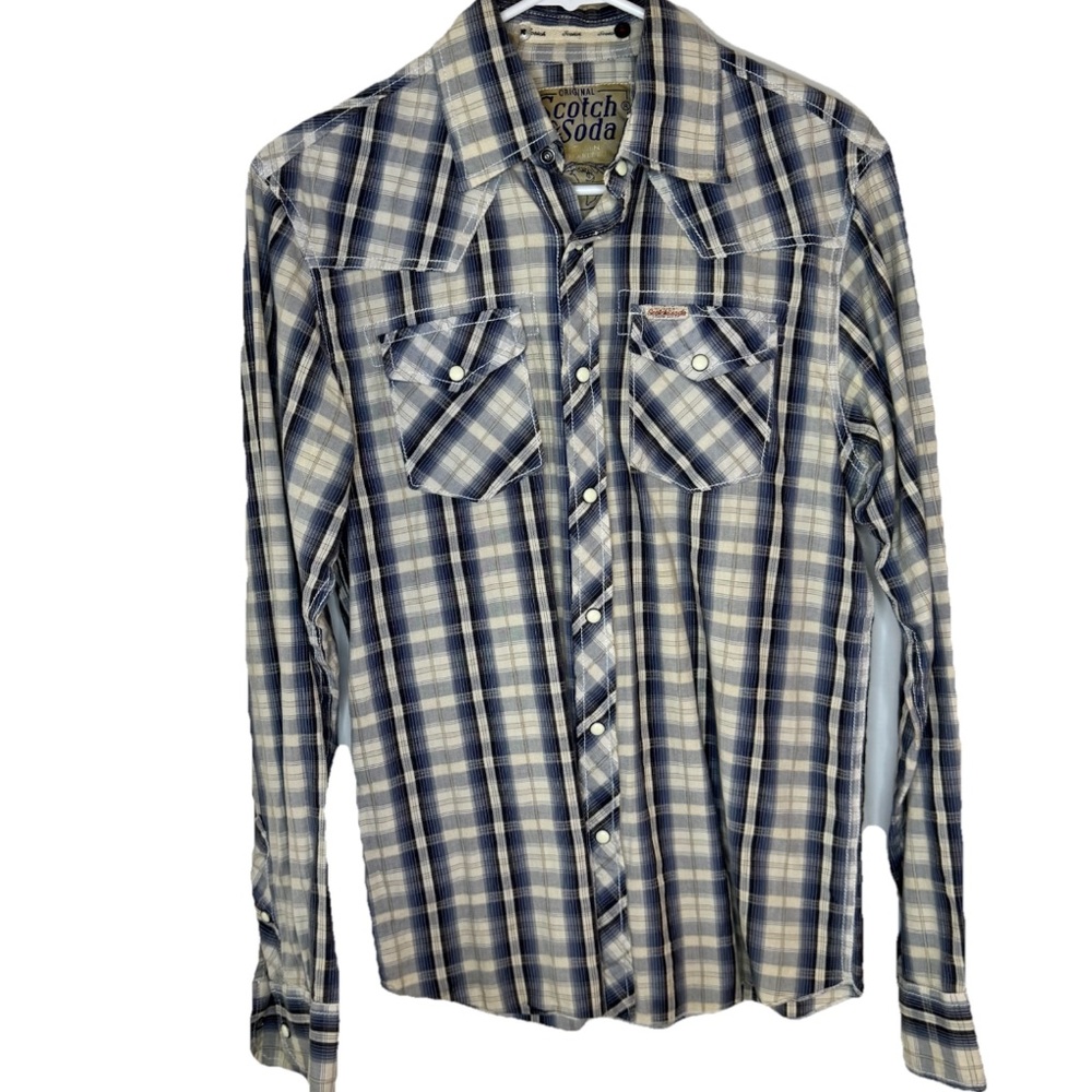 Scotch & Soda Blue Plaid Men's Button Down Shirt